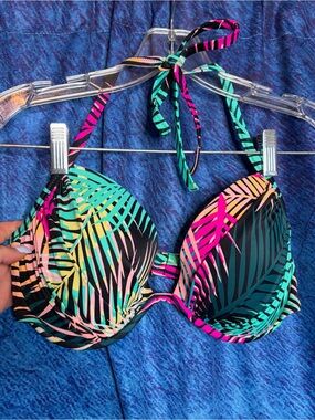 Shade & Shore Neon Tropical Leaf Underwire Bikini Top - Black, Pink, Teal